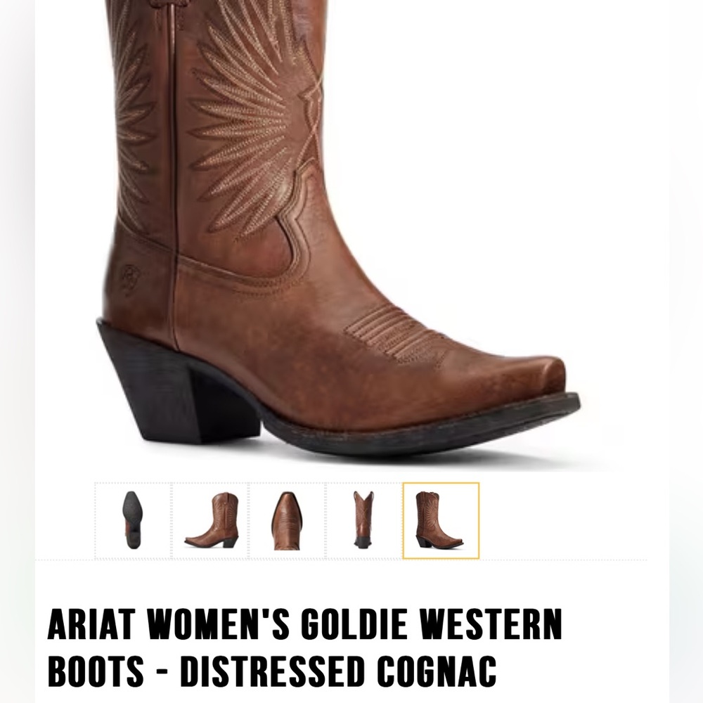 Ariat Distressed Leather Goldie Western Cowboy Boots 🤠Cognac
